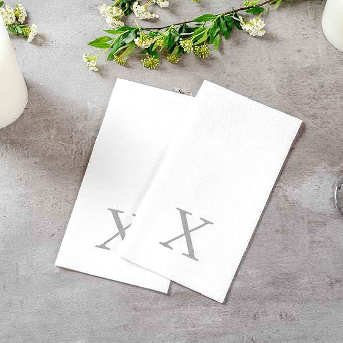 Luxenap 15.8 X 7.9 Inch Linen-Feel Guest Towels, 2000 Lettered Hand Towels - Silver Letter 'X', Sans Serif Font, White Paper Dinner Napkins, airlaid, For Restrooms And Tables - Restaurantware