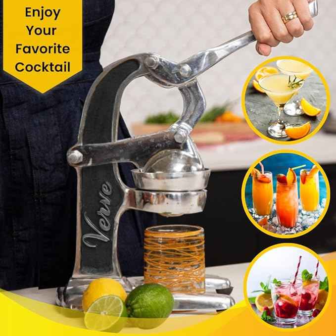 Artisan Cast Aluminum Professional Grade Manual Hand Press Juicer for Orange, Grapefruit, and Large Citrus Fruits Morning Drinks, Cocktails, or Cooking by Verve CULTURE - Black - Large 14x9x17
