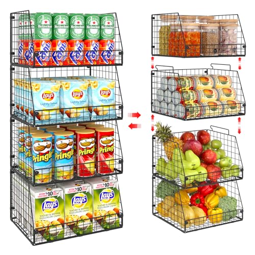 4 Pack XXL Stackable Wire Storage Basket (4 Pack-Wide 15.4"W x 11.8"D)