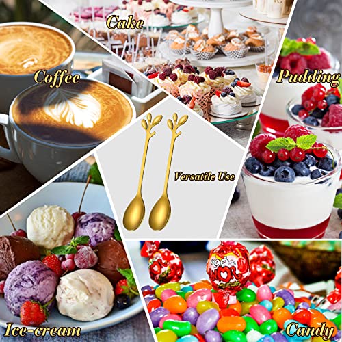 100 Pcs Demitasse Espresso Spoons Tea Spoon Bulk 4.33" (Gold / Leave)