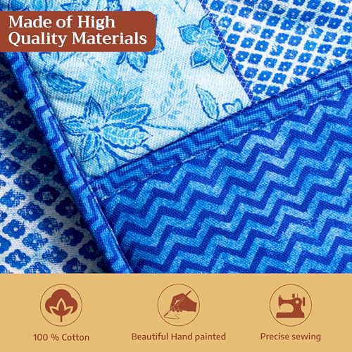 Double Oven Mitts 100% Cotton Double Oven Glove (027 - Indigo Love / 7" x 35" (Double Oven Mitt))