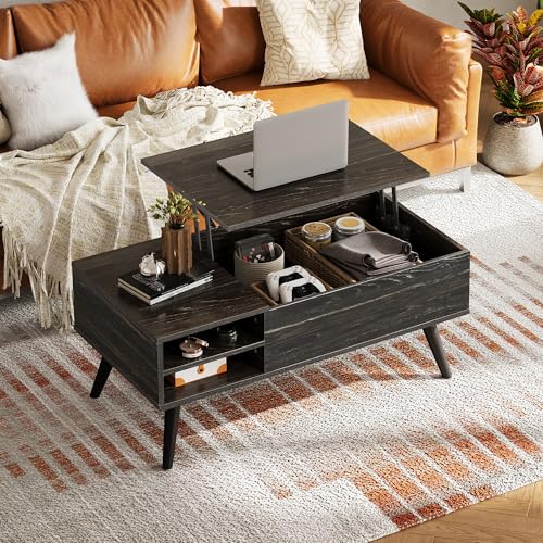 Lift Top Coffee Table with Hidden Storage (Black / 39" with Shelf)