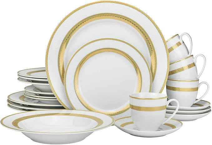 20-pc Luxury Dinnerware Set w/ 24K Gold Ornament, HQ Dining Tableware Service for 4 (093)