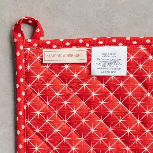 100% Cotton Oven Mitt & Pot Holder Set (117 - Poinsettia Christmas / 7.5" x 13" & 8" x 8" (Oven Mitt & Pot Holder))