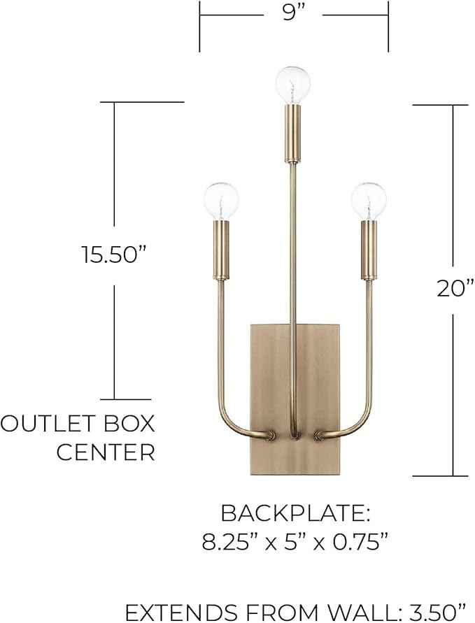 Capital Lighting 621931AD Zander Modern ADA Compliant Organic Wall Sconce, 3-Light 180 Total Watts, 20" H x 9" W, Aged Brass
