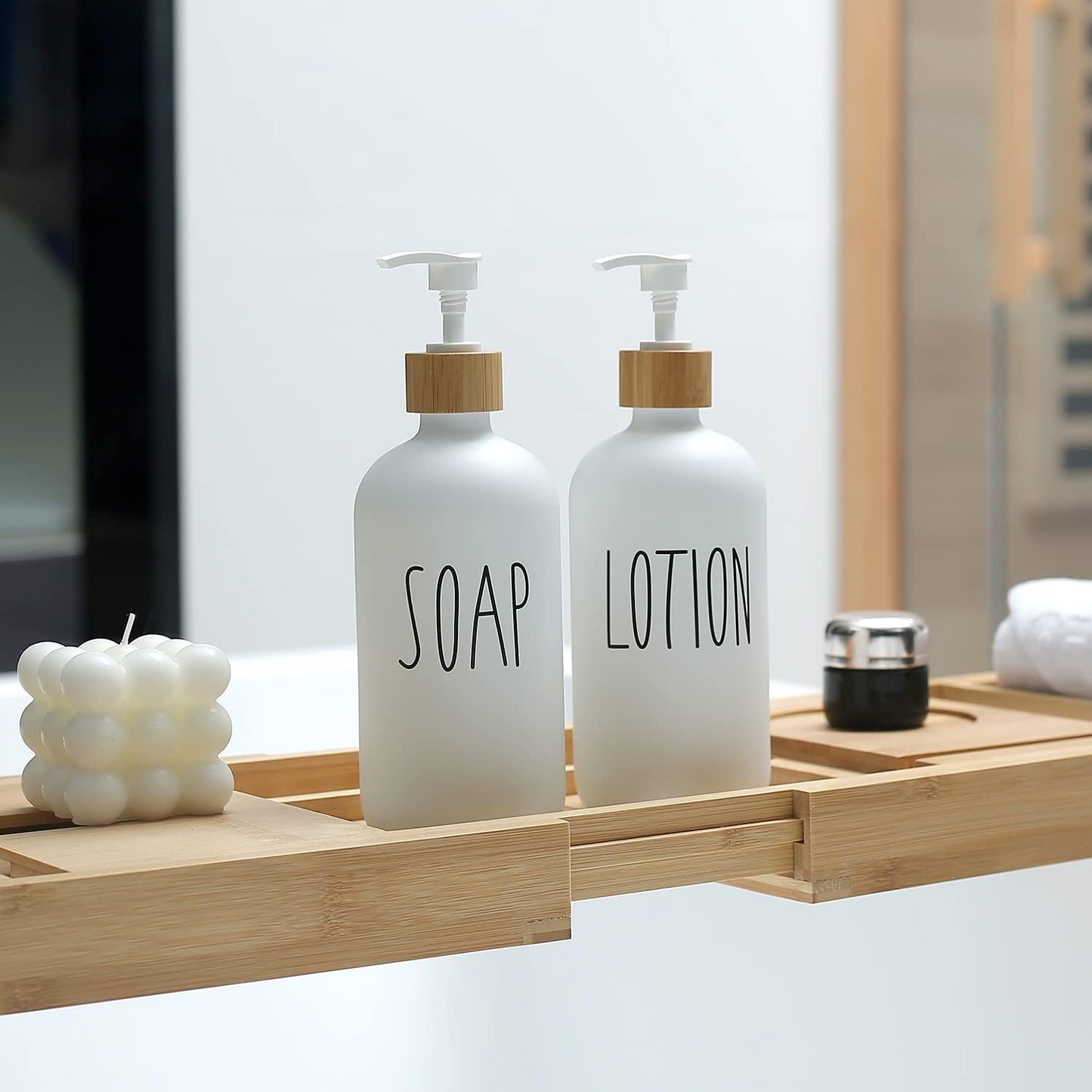 MOMEEMO White Soap Dispenser Bathroom Set, Soap and Lotion Dispenser Set Suitable for Bathroom Accessories Decor. (White)