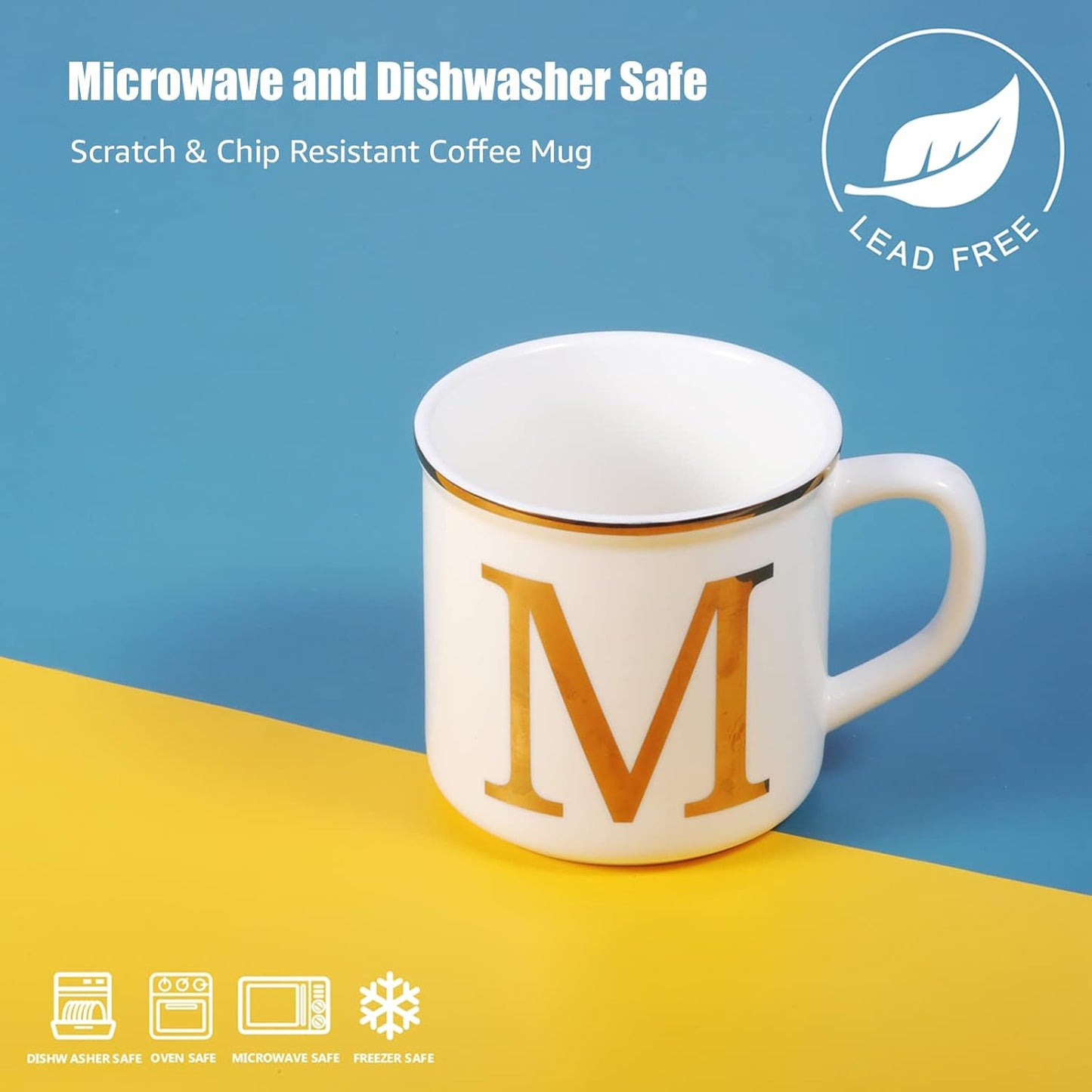 Miicol Ceramic Coffee Mug 16 oz, Monogram Coffee Cup, Golden Initial Tea Mug, Personalized Tea Cup, Unique Gift, Large Mug for Home, Office, Letter M