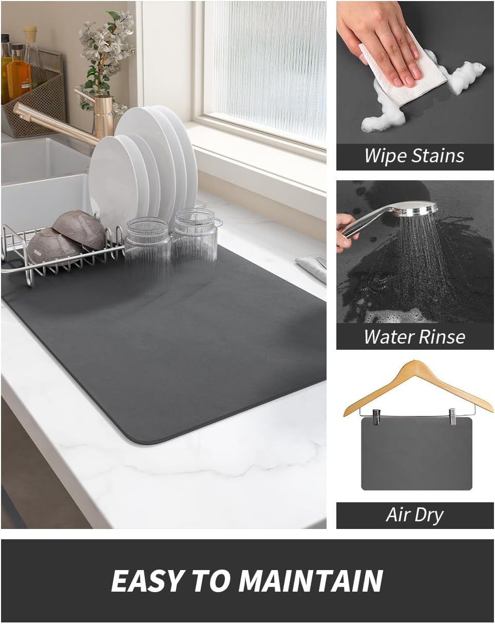 AMOAMI-Coffee Mat Hide Stain Rubber Backed Absorbent Dish Drying Mat for Kitchen Counter-Fit Under Coffee Bar Accessories Maker Machine Pot Espresso Machine Dish Rack