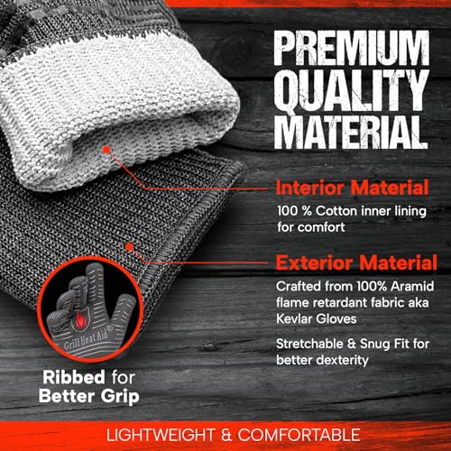 Grill Gloves Heat Proof for Men Grilling BBQ Heat Resistant Gloves (Gray / Short Cuff - Medium Palm)
