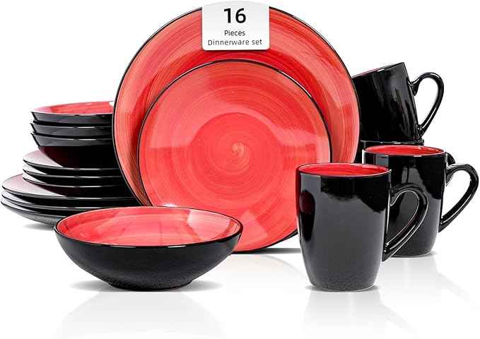 Stoneware Sonoma 16pc Dinnerware Set, Black + Speckled Hand Painting Red