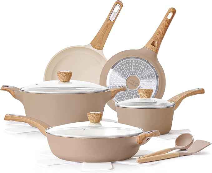 SENSARTE Ceramic Pots and Pans Set Nonstick, Kitchen Cookware Sets, 14-Piece Induction Cookware, Non-toxic Healthy Non Stick Cooking Set, with Frying Pans Set, PFAS PTFE PFOA PFOS Free