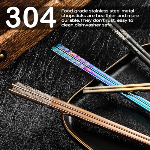 8 Pairs Metal Chopsticks Reusable Multicolor Stainless Steel Chopsticks Set Laser Engraved Non (Multicolor 304 stainless steel)