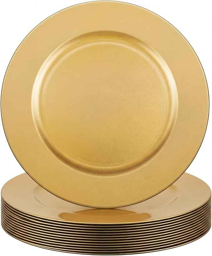 Tanlade 12 Pcs 13 Inch Charger Plates Bulk Round Wedding Chargers Plastic Dinner Plates for Table Setting Wedding Party Decoration (Gold)