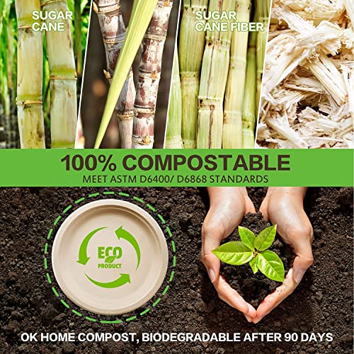100% Compostable Plates 10 Inch 125 Pack Paper Plates Heavy (Brown / 10in 125pcs)