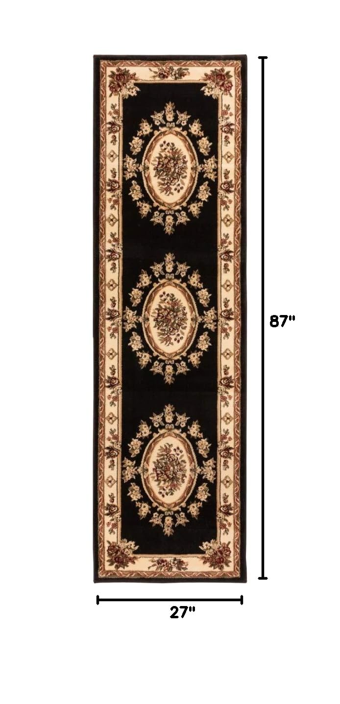 Pastoral Medallion Black French European Formal Traditional 2x7 (2'3" x 7'3" (Rectangular) / Black)