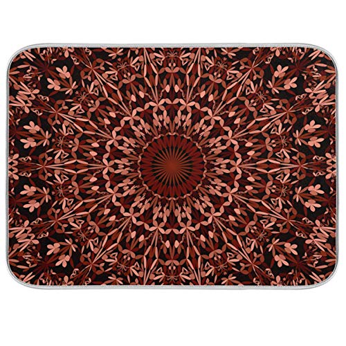 Super Absorbent Dish Drying Mat (Mandala Maroon Boho / 16" x 18")
