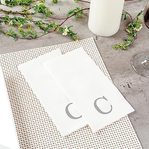 Paper Rectangle Silver Letter C Linen (Silver / 50 Count / C)