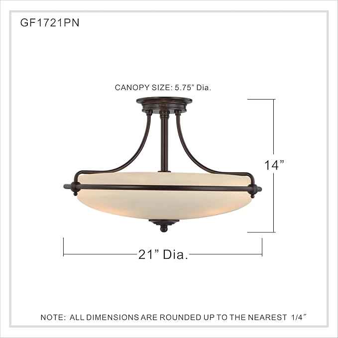 Quoizel Griffin Semi-Flush Mount Ceiling Light, 21 Inch 4-Light Palladian Bronze Opal-Etched Frosted Glass Shade, Hanging Light Fixture for Hallway, Kitchen, Bedroom, Dining, Farmhouse or Office