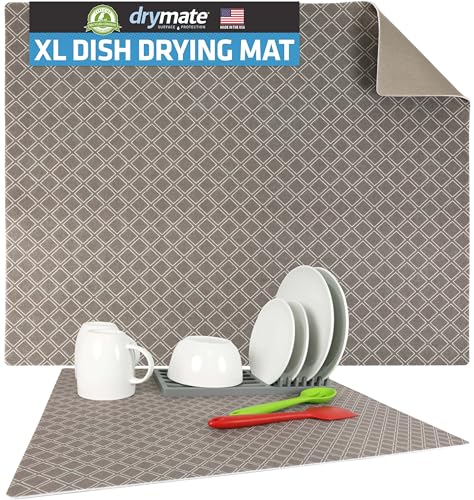 Jumbo XL Dish Drying Mat (Taupe Diamond Squares / 19" x 24")