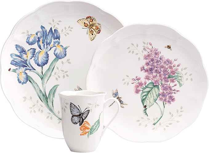 Lenox Dinnerware Set, Butterfly Meadow 18-Piece Set, Service For 6, White Porcelain, Butterfly And Flower Designs, Plates And Bowls Sets, Dishwasher Safe, Home & Kitchen (18 Pieces, Assorted)