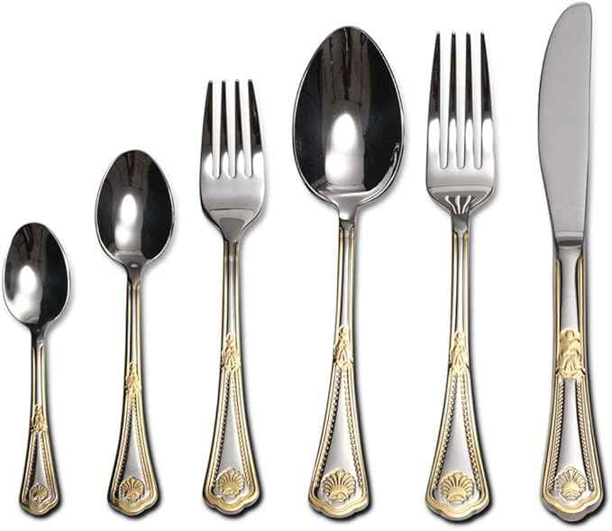 Venezia Collection Gold Flatware Serving Set for 12, 75-Pc Luxury Dining Silverware Cutlery Service, 24 Kt 18/10 Premium Surgical Stainless Steel Hostess Set in a Wooden Storage Case Chest