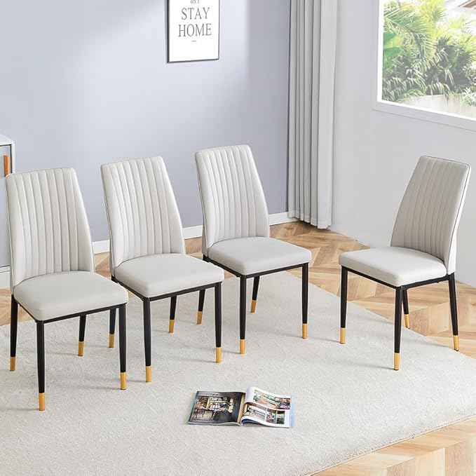 Modern Dining Chairs Set of 4 Gray Kitchen Chairs Set PU Leather Chair with Metal Legs Armless Upholstered Chair for Dinner Room, Office, Waiting Room(Set of 4, Gray)