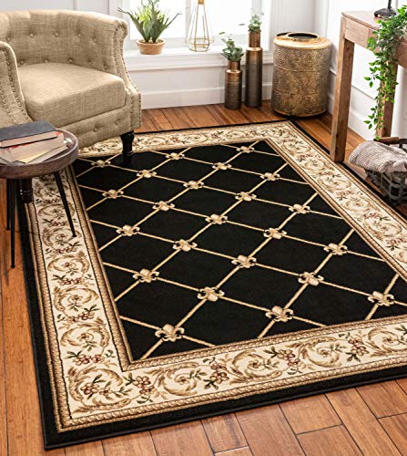 Patrician Trellis Black French European Formal Traditional (5'3" x 7'3" (Rectangular) / Black)