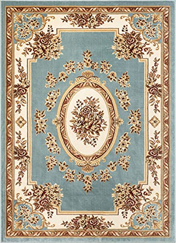 Timeless Collection Le Petit Palais Light Blue 5x7 Luxurious Traditional French Medallion Oriental Area Rug Perfect for Living Room Bedroom or Dining Room Easy (5'3" x 7'3" (Rectangular) / Light Blue)