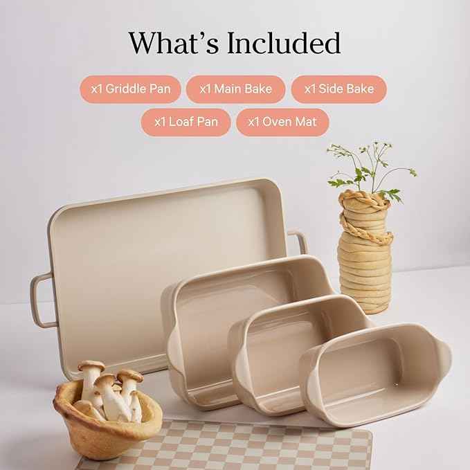 Our Place Bakeware Set | 5-Piece Ceramic Bakeware Collection with Stovetop-to-Oven Griddle Pan | PFAS-Free Non-Toxic Nonstick Pans, Oven Mat & Baking Dishes | Spice