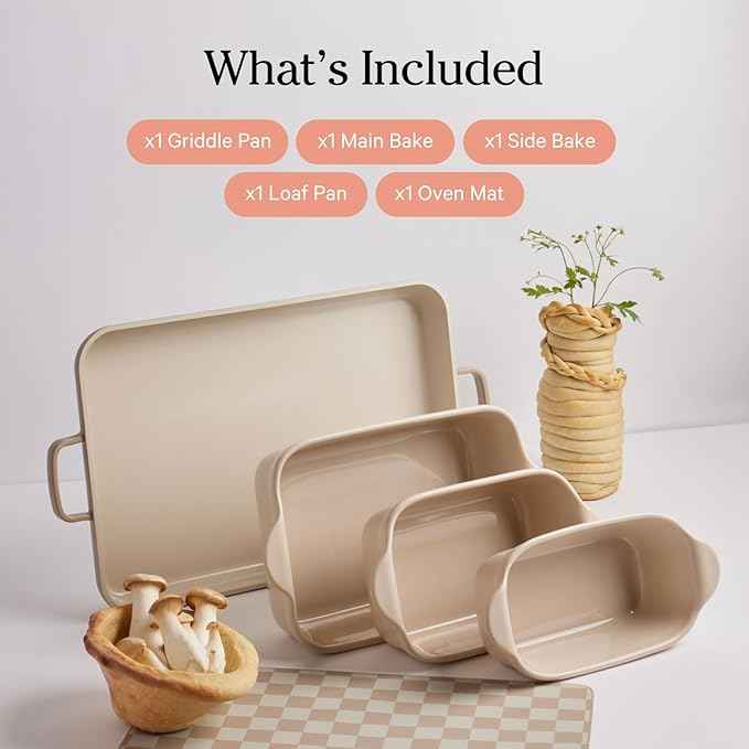 Our Place Bakeware Set | 5-Piece Ceramic Bakeware Collection with Stovetop-to-Oven Griddle Pan | PFAS-Free Non-Toxic Nonstick Pans, Oven Mat & Baking Dishes | Sage