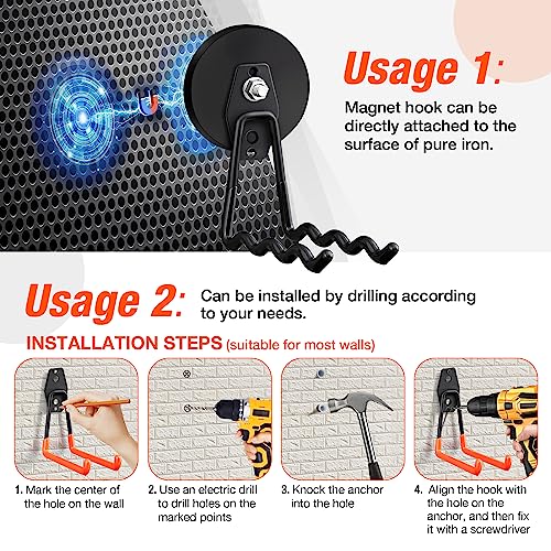 Large Strong Magnetic Hooks Heavy Duty (3.5" Magnet-2 Pack-Black)