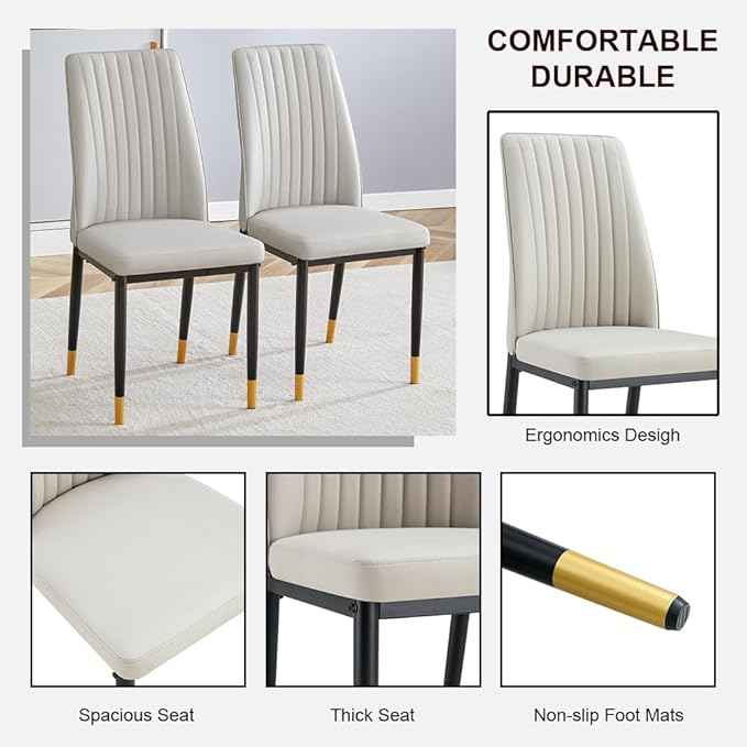 Modern Dining Chairs Set of 4 Gray Kitchen Chairs Set PU Leather Chair with Metal Legs Armless Upholstered Chair for Dinner Room, Office, Waiting Room(Set of 4, Gray)