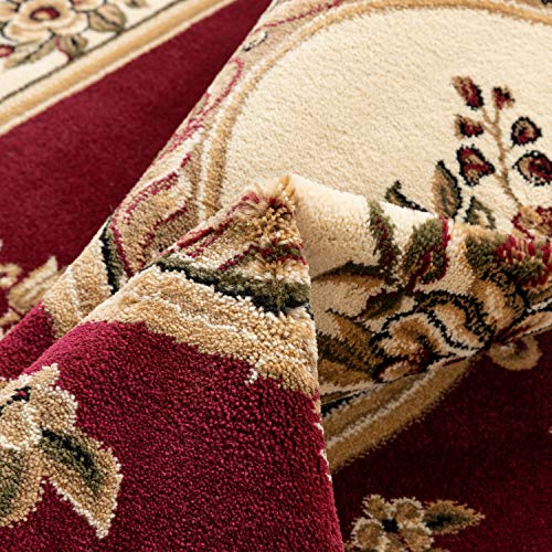 Timeless Collection Le Petit Palais Red 5' Foot Round Luxurious Traditional French Medallion Oriental Area Rug Perfect for Living Room Bedroom or Dining Room Easy (5'3" (Round) / Red)