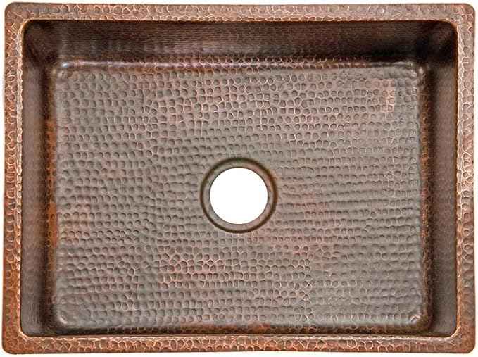Premier Copper Products KSDB25199 25-Inch Hammered Copper Kitchen Single Basin Sink, Oil Rubbed Bronze