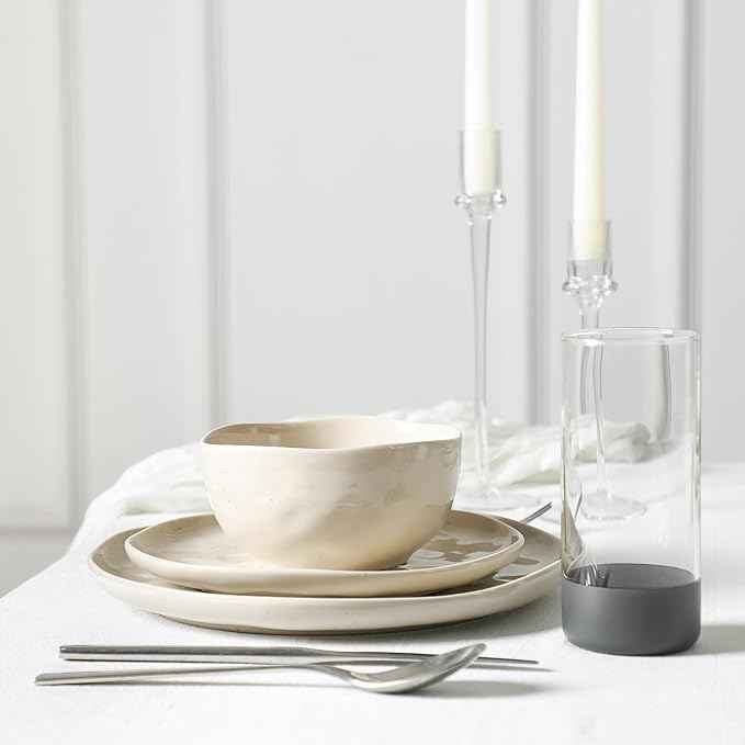 Stone Lain Mirella 16-Piece Dinnerware Set Stoneware, Borosilicate Glass, Beige