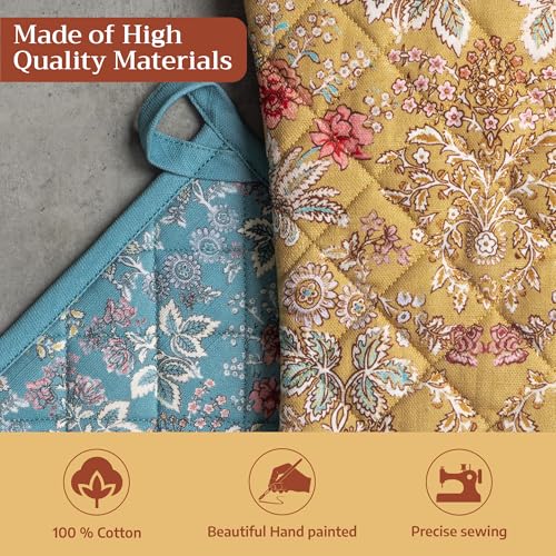 100% Cotton Oven Mitt & Pot Holder Set (001 - Marquise / 7.5" x 13" & 8" x 8" (Oven Mitt & Pot Holder))