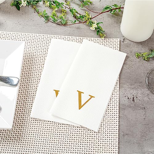 Paper Rectangle Gold Letter V Linen (Gold / 2000 Count / V)