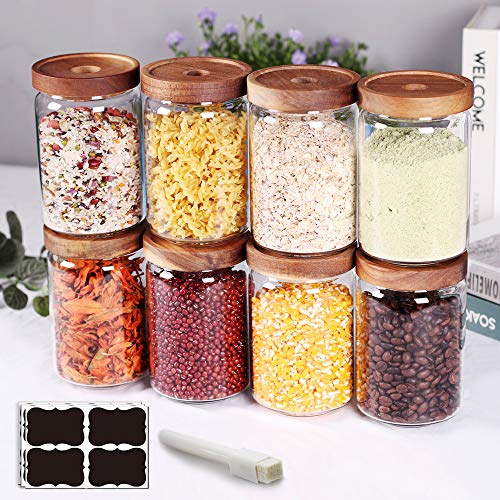 Stackable Kitchen Canisters Set of 8 (8set Regular Acacia Lids)