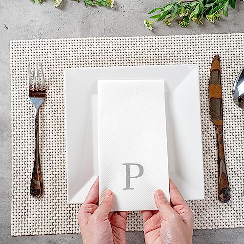 Silver P White Linen Feel Guest Towel Napkin (Silver / 2000 Count / P)