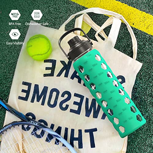 Glass Water Bottle (Green / 32 Ounces)