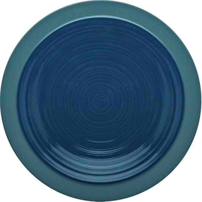 DEGRENNE Bahia French Salad Plate Set - Luxury Stoneware Dish Set for 4, Modern Ceramic Dishware for Kitchen, Made in France, Microwave Safe, Dishwasher Safe, 9” - Bluestone