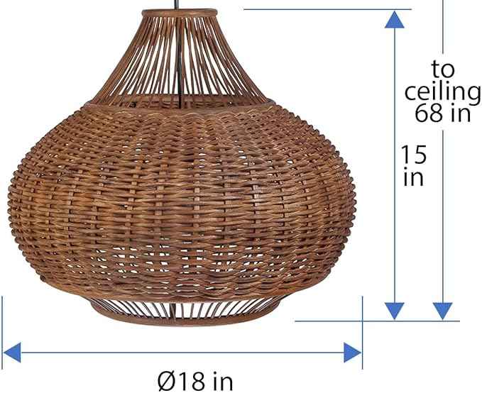 KOUBOO Wicker Pear Pendant Lamp Wicker & Bamboo Ball Pendant Light - Hanging Lamp for Kitchen, Bedroom, Dining Room, 18 inches x 15 inches, Brown