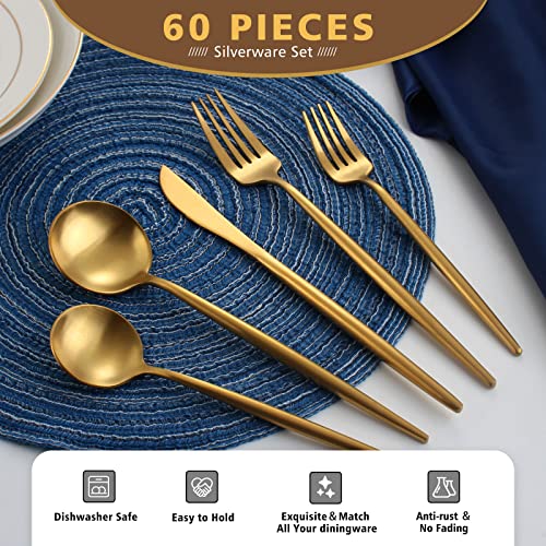 60Piece Stainless Steel Gold Silverware Set for 12 (Gold / 60-piece)