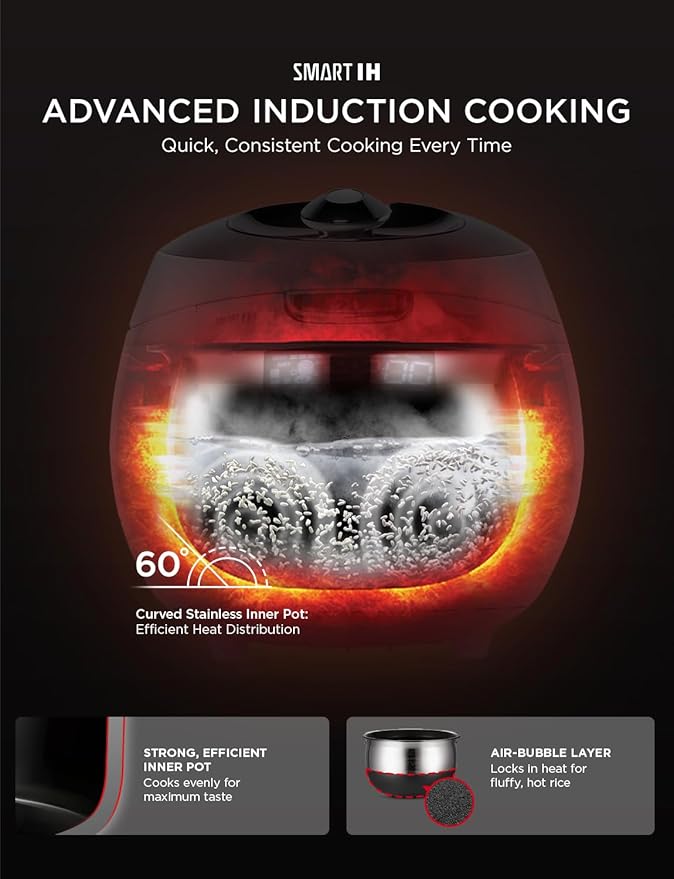 CUCKOO High Pressure Rice Cooker 6-Cup Uncooked / 12-Cup Cooked with Induction Heating Technology, Versatile Rice Maker with 16 Menu Options and Steam Plate, Voice Guide, White (CRP-BHSS0609F)