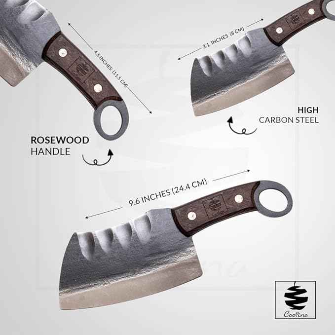 COOLINA Suratu Chopping Cleaver Chef's Knife, Multipurpose Handmade High-Carbon Stainless and Clad Steel, Kitchen, Home Cooking Knives