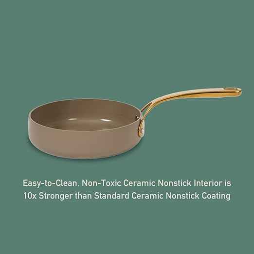 Bloomhouse - Two Time Oprah's Favorite Things Winner - 15 Piece Pots and Pans Heavy Duty Aluminum Premium PFA Free Ceramic Nonstick Dutch Oven Pot with Lid - Cappuccino Cream with Gold Handle
