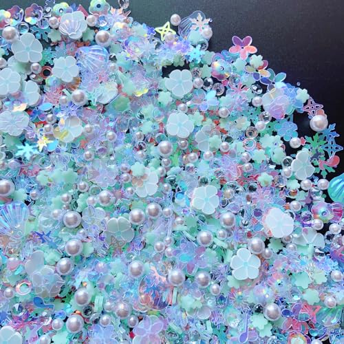 Sequins Holographic Polymer Clay Slices Nail Glitter 3D Holographic Snowflake Shell Butterfly Plum Blossom Nail Sequins Slices Polymer Clay Nail Decals for DIY Nail Decoration