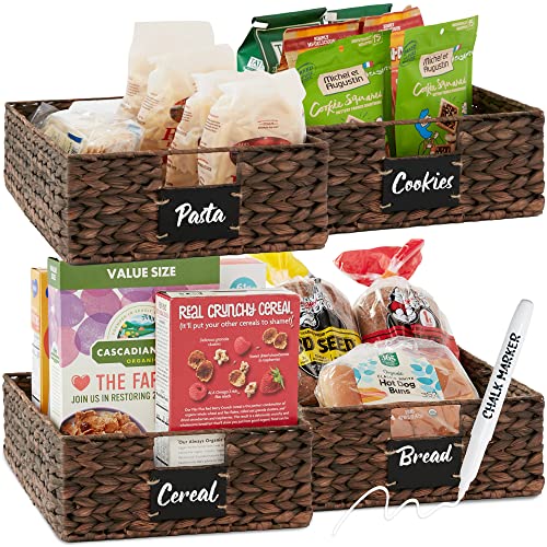 Set of 4 16x12in Large Water Hyacinth Pantry Baskets (12x16x5in / Brown)