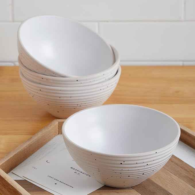 Stone Lain Lauren Stoneware, Rustic Plates and Bowls Set, Dinnerware, Service for 4, Speckled Off White, Dishwasher & Microwave Safe, 16-Piece
