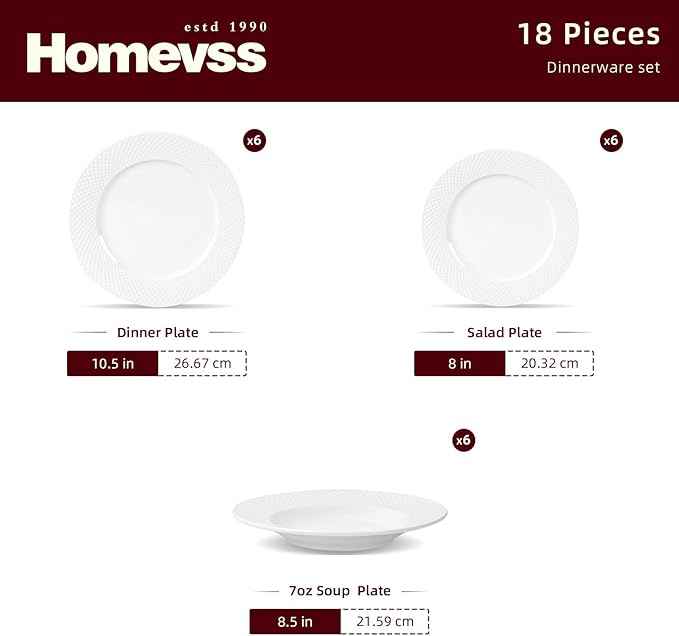 HomeVss, New Bone China Dinnerware Set, Embossed Diamond Design, 18pc Set